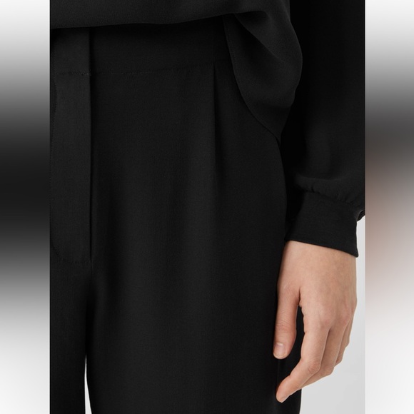NWT EILEEN FISHER Black Silk Georgette Crepe Taper Ankle Pants Size XXS $258 - Picture 2 of 16